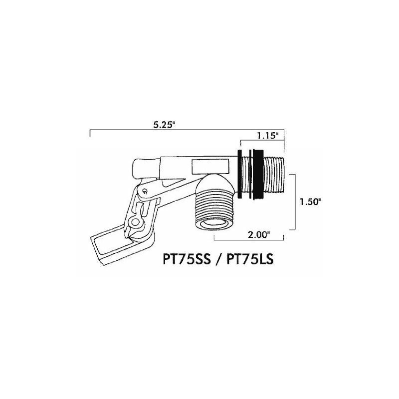 Kerick Valve PT75SS PVC Float Valve, Tank Mount, 37 gpm