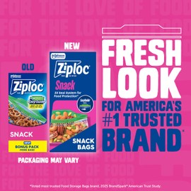 Ziploc Snack Bags with EasyGuide Texture, Small Plastic Storage Bags with Grip 'N Seal Technology, 50 Bags Total (Packaging May Vary)