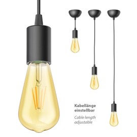 ledscom.de Dori Pendant Light Matte Black with E27 Lamp Vintage Retro Gold 3.83 W Extra Warm White 489 lm