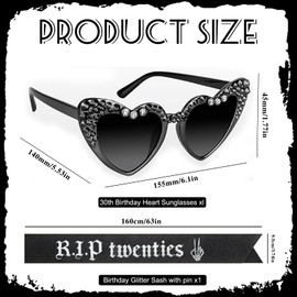 Koeilay 3 Pcs Death To My 20s Decorations 30th Birthday Party Crowns Set Rip Twenties Sash Black Tiara Crown Rip 20s Sunglasses Gothic Birthday Accessories 30th Birthday Gifts for Her