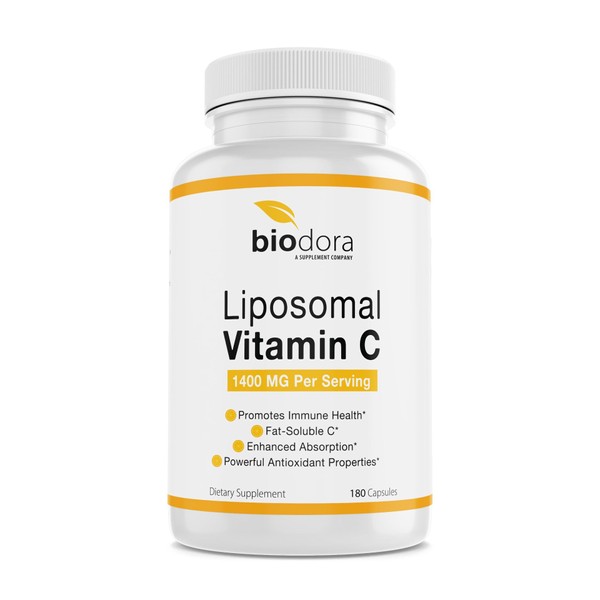 Biodora Liposomal Vitamin C, Healthy Immune System, Supports Heart Health, Enhanced Energy Level, Antioxidant Properties, 1400mg Per Servings, 180 Capsules