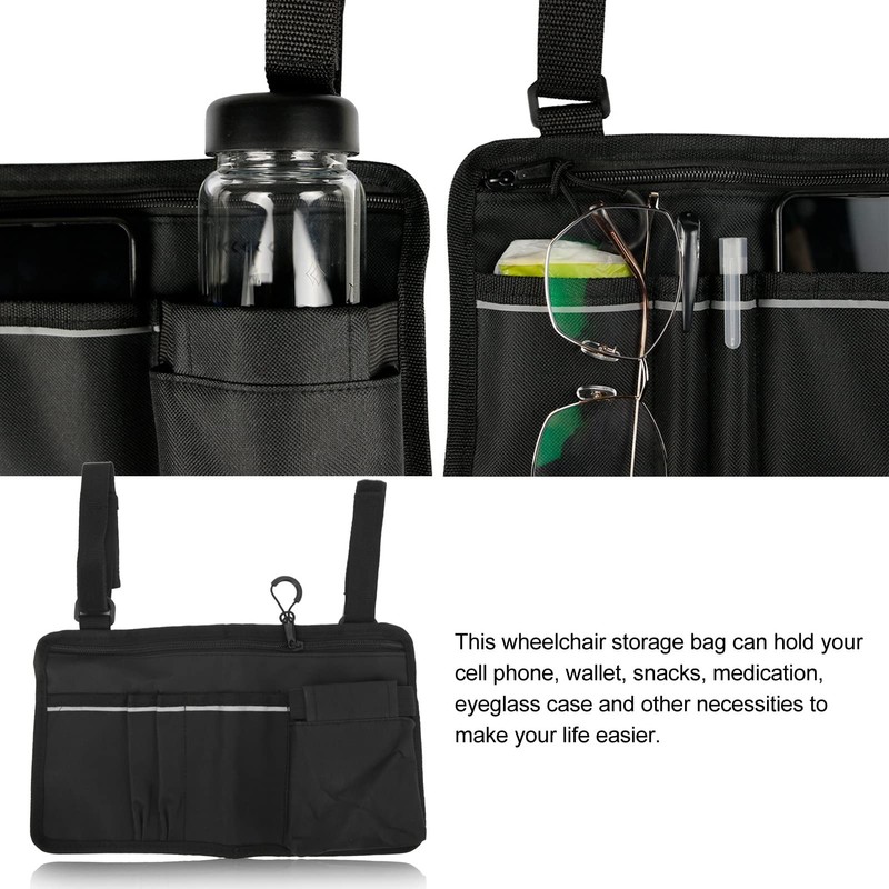 Wheelchair Side Bag - Enhanced Storage & Night Visibility Pouch