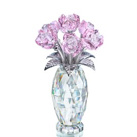 H&D HYALINE & DORA Pink Crystal Rose Flower Paperweight,Glass Rose Flowers Gifts for Women,Crystal Rose Flower Collectible for Christmas Wedding Decor