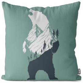 VOID Alpen Bär Österreich Bild Kissenbezug Kissenhülle Polyester Dekoration Weihnachten Winter Weihnachts-Deko Kissen, Kissen Größe:50 x 50 cm
