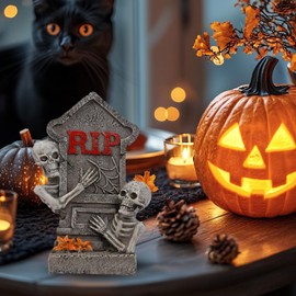 Skull Tombstone Ornaments,Horror Miniature Tombstones Figurine - Hand-Carved Graveyard Skull Scene Decor Party Accessories for Window Desktop Bookshelf Photography