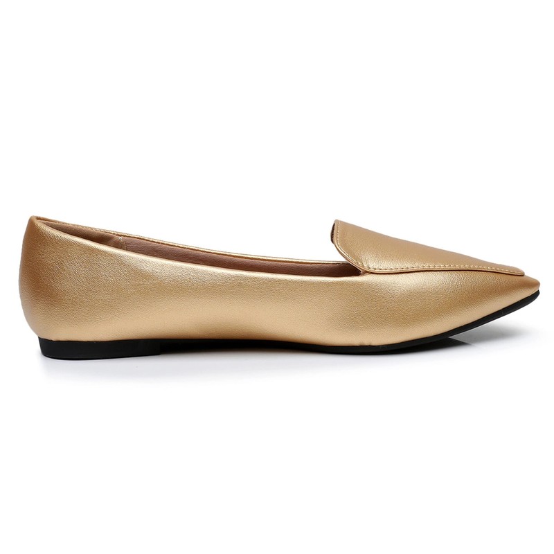 VenusCelia Funkier Zapatos planos para mujer, Dorado Pu, 6 US
