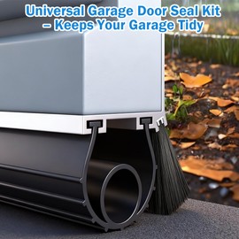 Universal Garage Door Seal Kit with U+O Heavy Duty Garage Door Bottom Seal & Brush, Aluminum Garage Door Seal Track Retainer Pre-Drilled for Steel/Wood Doors (16.5 Feet)