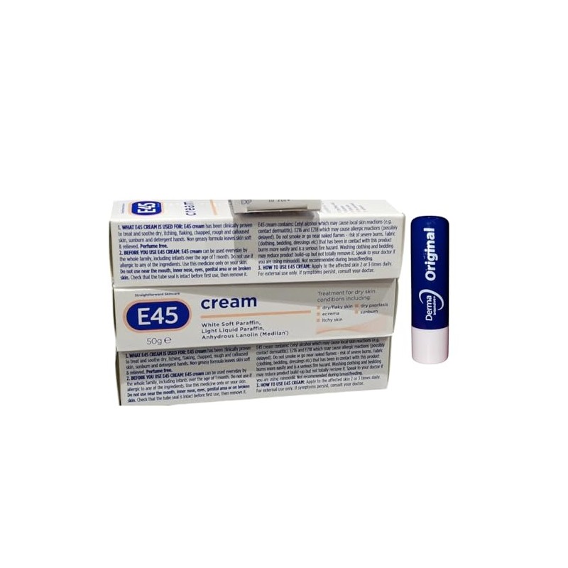 E45 Cream Dermatological for Dry/Flaky Skin,Eczema, Psoriasis Travel Size,3X 50G