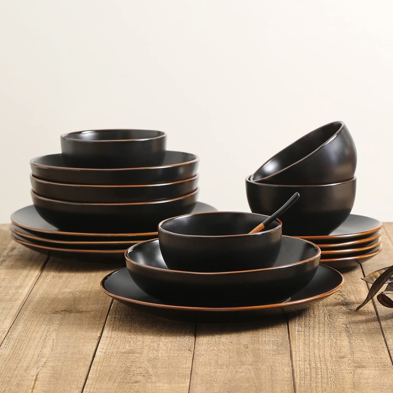 Stone Lain Brasa Modern Stoneware 16 Piece Dinnerware Sets, Plates