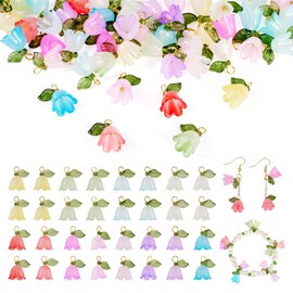50 Pcs Acrylic Flower Leaf Charms with Bead Caps Transparent Floral Earring Pendants Kandi Bead Charms with Brass Findings for Christmas Tree Decor Craft Earring Bracelet Jewelry Making