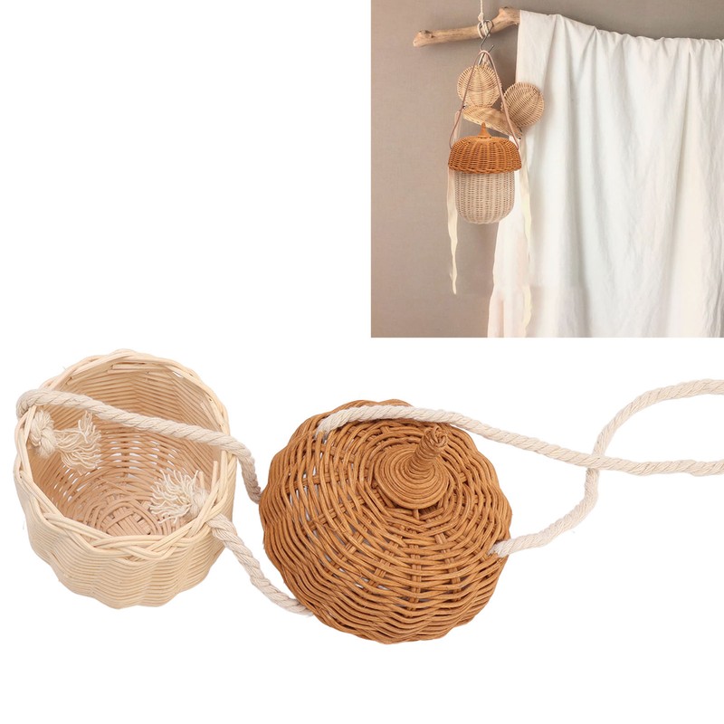 Kids Rattan Storage Basket Hand Woven Decorative Acorn Shaped Basket