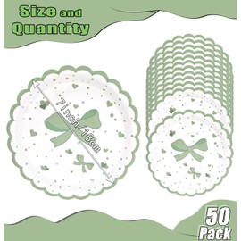 HEIPINIUYE 50 Pieces Sage Green Bow Paper Plates 7 Inch Sage Scalloped Plates Disposable Dinner Plate for Wedding Baby Shower Birthday Party Dessert Plate