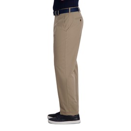 Haggar Men's Cool Right Performance Flex Solid Classic Fit Flat Front Pant-Reg. and Big & Tall Sizes, Khaki Heather, 44W x 32L