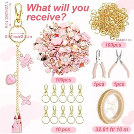 Suministros para hacer llaveros, 212 piezas: kit de dijes para bolso, kit para hacer llaveros de metal y resina con accesorios, suministros para dijes bolsos DIY, cadena dorada 32.81
