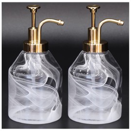 Suanti Bathroom Soap Dispenser Set 2pcs Value Pack 3D Smog Thick Glass Soap Bottle with Smooth Action Rust-Free ABS Pump,Luxury Kitchen Dish Soap Dispenser for Liquid Hand Lotion,Syrup-12.7Oz,Gold