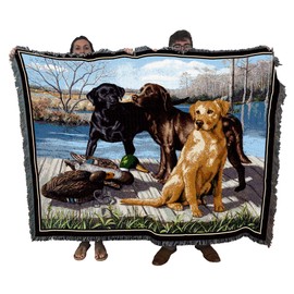 Pure Country Weavers The Board Meeting Labrador Retriever Lab Dog Woven Blanket by Bob Christie - Gift Cotton Tapestry Throw - Made in The USA - 72" x 54"