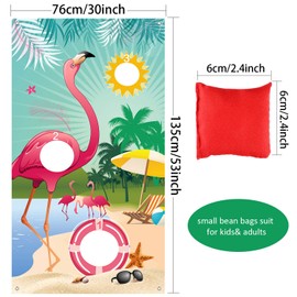 Blulu Flamingo Toss Games with 3 Nylon Bean Bags Hawaiian Summer Flamingo Backdrop Banner for Luau Party Game Birthday Decoration Carnival Party Supplies