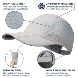 GADIEMKENSD Folding Outdoor Hat UPF 50+ Sun Protection Mesh Sports Hat, light grey