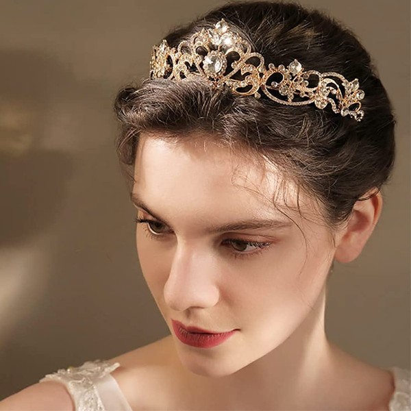 Bmirth Baroque Bridal Wedding Crowns and Tiaras Rose Gold Rhinestone Bride Queen Crown Decorative Princess Tiara Crystal Hair Accessories for Women and Girls