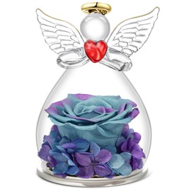 Qinqinxin Eternal Rose Angel Figurine Gift for Mum Grandma, Eternal Flower Dome Glass Angel, Infinity Roses Gifts for Women, Original Birthday Gift for Her Valentine's Day