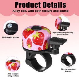 Pack of 2 Children's Bicycle Bell, Biker, Biker, Bell, Loud Pink, Accessories for Girls, Boys, Adults, for Road Bike, Scooter and Mountain Bike (Strawberry Pattern)