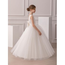 KAQININI Flower Girl Dress Kids Satin Tulle Wedding Guest Party Birthday Bridesmaid Communion Pageant Prom Ball Gown Maxi