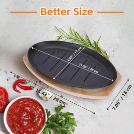 awliye Cast Iron Skillet Set 11 In Sizzling Plate with Wooden Base, Fajita Skillet Steak Plate Anti Scald Protection Removable Handle for Restaurant Kitchen Cooking BBQ Party, Keep Everything Hot