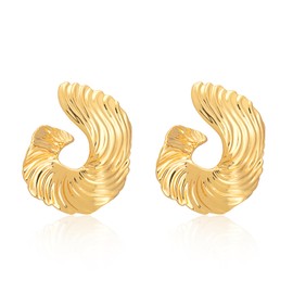 Milan Chiva Gold Statement Earrings for Women 14K Geometric Drop Dangle Chunky Earring Exaggerated Swirl Jewelry MCE-1037GD
