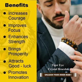 Jewdreamer Jewdreamer 10PCS Tiger Eye Bracelet For Men 8MM Natural Stone Beads Bracelet Set Stretch Lava Rock Bracelets Adjustable Black Crystal Beaded Bracelet for Men Women Gifts