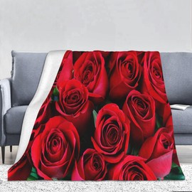 Blanket with Red Rose Pattern, Romantic 3D Rose Pattern, Warm Blanket, Modern Floral Print, Comfortable Blanket, for Bed, Sofa, Office, Car, Travel, Camping (150 x 200 cm, B)