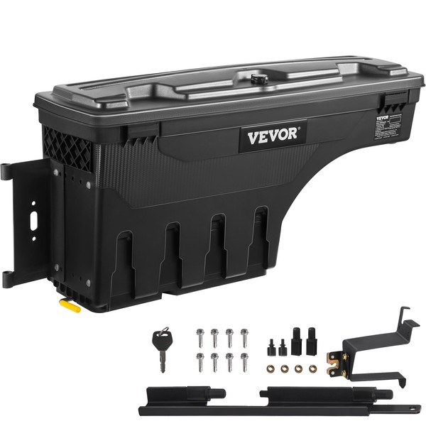 VEVOR Truck Bed Storage Box, Swing Case Fits Chevrolet Silverado 1500 GMC Sierra 1500 2019-2020, Driver Side, Lockable Wheel Well Tool Box with Password Padlock, Waterproof and Durable ABS Tool Box