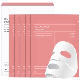 Bio Collagen Face Mask 5 Pieces - Intense Hydration | Shrinks Pores | Improves Skin Elasticity, Korean Collagen Mask Overnight for All Skin Types