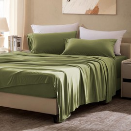 SLEEP ZONE Full Sheets Set - 4 Piece Bedding - Jersey Knit Cooling Sheet Set - Soft and Fade Resistant - Easy Care - Deep Pocket (Full,Green)