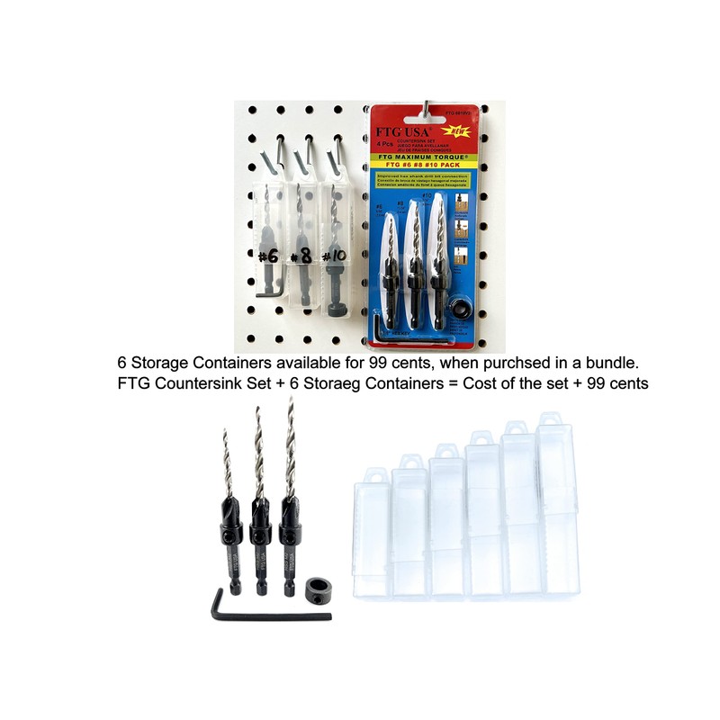 FTG USA Adjustable Wood Countersink Drill Bit Set 3 Pcs