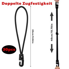 30 Pcs Small Bungee Cords with Hooks 25cm, Short Bungees with Hooks 10", Bungee Straps Elastic Cords Bungee Ropes with Hooks for Camping Tent Trailer Tarp Tarpaulin Hooks Accessory(Black)