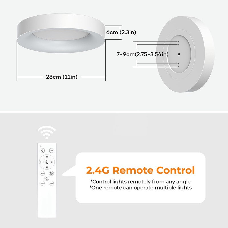 Annaror RGB LED Flush Mount Ceiling Light with Remote Control,