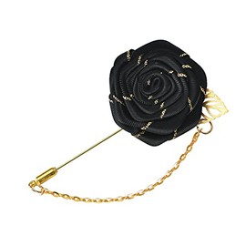 Rose Flower Brooch Lapel Pin for Men Suits Rose Brooch Pin Cloth Rose Flower with Gold Leaf Brooch Suit Lapel Pins for Men Tassel Chain Brooch Rose Pins and Brooches Black Suit Accessories