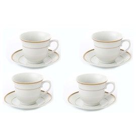 World Faith Elegant Porcelain Tea-Coffee Cups and Saucers Set - Gold color, Set of 4, 8 oz.