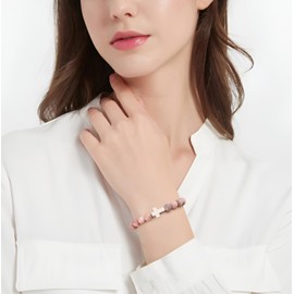 BABORI Baptism Gifts for Women Cross Bracelets Christian Faith Religous Inspirational Prayer Jesus Catholic Pink Zebra Stone Jewelry