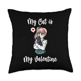 Anime Valentine's Day Gifts Funny Anime Cat Lover Valentines Day Throw Pillow, 18x18, Multicolor