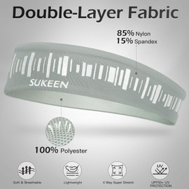 Sukeen Men's Cooling Sports Headband, Reflective, Non-Slip, One Size, Light Grey, for Jogging, Running, Hiking, Cycling, Football, Tennis, Yoga, Golf, Basketball