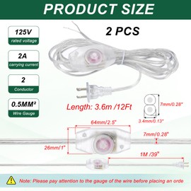 PATIKIL 12 Feet Lamp Cord with Plug, 2 Set UL List Lamp Power Cord with Full Range Rotary Lamp Switch Stripped Ends Ready for Table Lamp, Floor Lamp, Pendant Light, Incandescent, Clear
