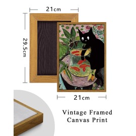 ARPEOTCY Framed Wall Art for Living Room, Vintage Black Cat Canvas Wall Art Bedroom Animals Kitchen Wall Decor Gifts for Mom, Aesthetic Wall Decor for Bedroom Office, Size A4 (21x29 cm)