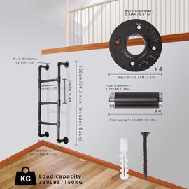 3-Rung Bunk Bed Ladder, 3.3x1.5FT Wall Mount Basement Window Well Egress, Black Wrought Iron Industrial Pipe Step Loads 330lbs, Indoor Outdoor Metal for Attic Loft Dorm RV Deck