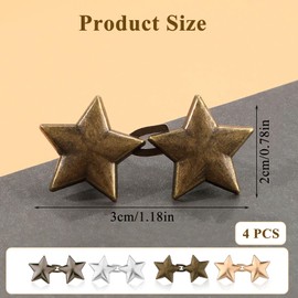 4 Pairs Stars Jean Buttons, Button Extender Tightener No Sewing Required Removable Tighten Waist Buttons Extender Waist Expanders (4 Colors)
