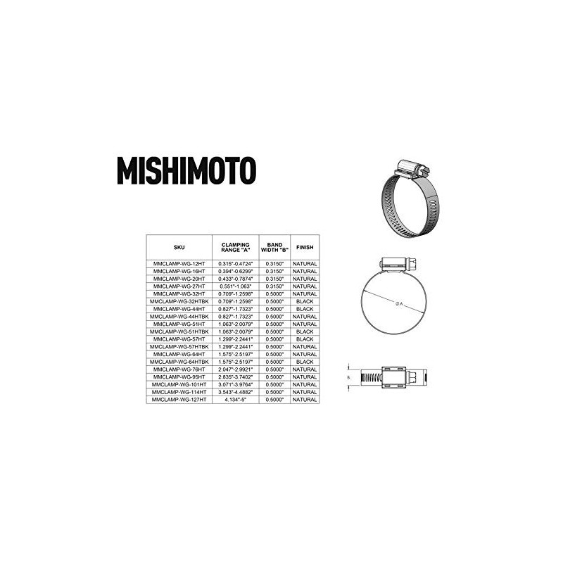 Mishimoto High-Torque Worm Gear Clamp, 3.07"-3.98" (78mm-101mm), Pack of 2