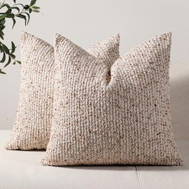 DEZENE Striped Throw Pillow Covers 18x18 Set of 2 Beige Textured Boucle Chic Morden Boho Accent Farmhouse Square Decorative Couch Pillow Covers for Home Decor Bed Sofa Living Room