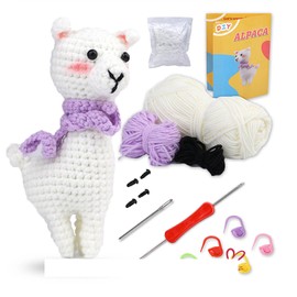 Christmas Sheep Lamb Crochet Set for Beginners, Crochet Animal Kits with Step by Step Video Tutorials, Knitting Starter for Adults and Children, DIY Knitting Supplies, Crochet Kit Bundle Includes Yarn