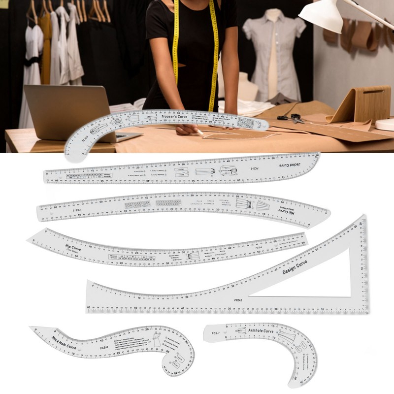 7Pcs Sewing Ruler Tailor Set Clear High Accuracy Scale Fashion