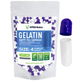 XPRS Nutra tamaño 4 cápsulas vacías – Cápsulas de gelatina vacías de color morado y blanco – Cápsulas de píldoras vacías – Cápsulas de suplemento para rellenar – Cápsulas de gel de color rellenables (500 unidades)